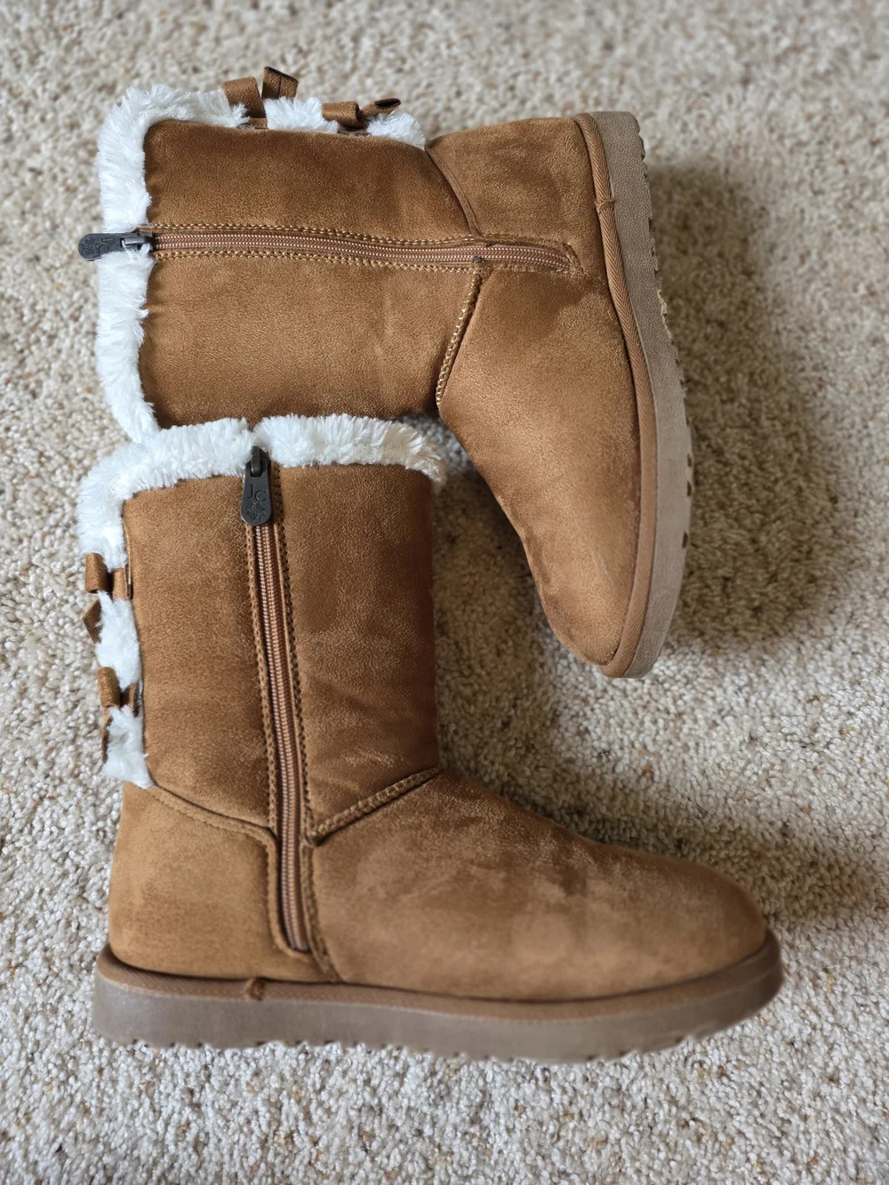 Women’s Faux-Suede Winter Boots in Chestnut with Faux-Fur Trim